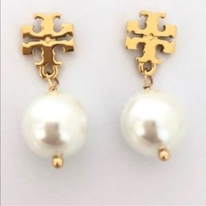 SOLD!! Tory Burch Logo Studs Faux Pearl